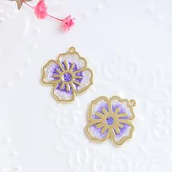 Medium Purple Alloy Enamel Pendants, Golden, Flower Charm, Medium Purple, 24x22mm