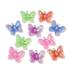 (52) Непрозрачная лаванда Подвески из смолы, бабочки прелести, с железной платиной петлей, разноцветные, 19~20x24x4~5 мм, отверстие : 1.8~2 мм