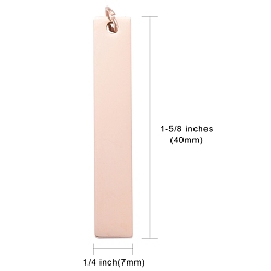 Rose Gold 201 Stainless Steel Pendants, Manual Polishing, Rectangle, Stamping Blank Tag, Rose Gold, 40x7x1.5mm, Hole: 3mm