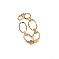 Настоящее золото 14K Ионное покрытие (ip) 304 полые овальные открытые манжеты из нержавеющей стали для женщин, реальный 14 k позолоченный, размер США 8 1/2 (18.5 мм)