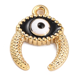 Black Golden Brass Enamel Pendants, Long-Lasting Plated, Evil Eye with Ox Horn, Black, 11.5x9x2mm, Hole: 1mm