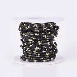Черный Ручной цепи стекло бисером, пайки, с латунной фурнитурой , с катушкой, долговечный, реальный 18 k позолоченный, кубоид, чёрные, 4.5x2.5~3x2.5~3 мм, 2 мм, около 32.8 футов (10 м) / рулон