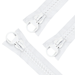 White 3Pcs Polyester Zippers for Garment Accessories, Resin Zipper Lifting Rings for Sewing Bags, White, 635x48x0.8~5.5mm