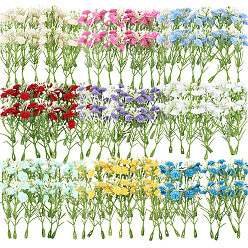 Mixed Color 72Pcs 9 Styles Artificial Flower, with Plastic Branch, for Wedding Party Home Room Decoration Marriage Accessories, Mixed Color, 75mm, 8pcs/style