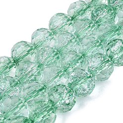 Medium Aquamarine Crackle Transparent Glass Beads Strands, Round, Faceted(32 Facets), Medium Aquamarine, 7.5~8mm, Hole: 1.2~1.4mm, about 47~48pcs/strand, 13.78~13.98 inch(35~35.5cm)