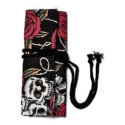 Skull Холст ручной работы в рулоне карандаш для карандашей 12 отверстия, универсальный рулонный пенал, ручка занавес, органайзер для карандашей для раскрашивания, Рисунок черепа, 20.2x22.2x0.4 см