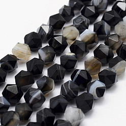 Черный Натуральный черный агат бисер нитей, звезды вырезать круглые бусы, окрашенная и подогревом, граненые, чёрные, 8~8.5 мм, отверстие : 1 мм, около 48~50 шт / нитка, 14.9~15.1 дюйм (38~38.5 см)