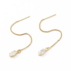 Настоящее золото 18K Прозрачные серьги-гвоздики с кисточками и конским глазом из кубического циркония, латунная ушная нить для женщин, реальный 18 k позолоченный, 74.5x1 мм, штифты : 0.7 мм