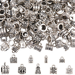 Античное Серебро 144шт. 9 стили тибетский стиль цинковый сплав трубчатые дужки, петля под залог, шарф под залог бисера, без кадмия и без свинца, античное серебро, 9.5~13.5x7~9x7~9.5 мм, отверстие : 1.4~2 мм