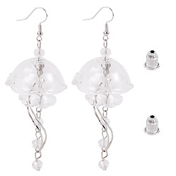 Прозрачный 2пара латунных сережек-медуз, с подвесками из латуни и стекла, прозрачные, 85 мм, 1 пара / комплект