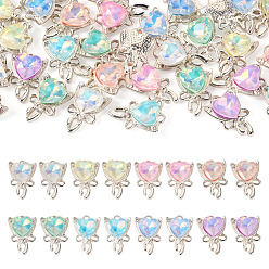 (52) Непрозрачная лаванда 32шт 8 цветные подвески из сплава стекла, сердце с бантом, серебряные, граненые, разноцветные, 17.5x11.5x5 мм, отверстие : 1.8 мм, 4 шт / цвет