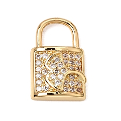 Real 18K Gold Plated Brass Micro Pave Clear Cubic Zirconia Pendants, Lock with Ginkgo Leaf Charms, Real 18K Gold Plated, 16x10x4mm, Hole: 5x6mm
