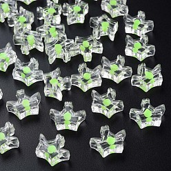 Lawn Green Transparent Acrylic Beads, Bead in Bead, Crown, Lawn Green, 14x17.5x7mm, Hole: 2mm, about 581pcs/500g