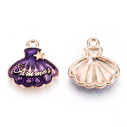 Индиго Подвески из эмали и сплава, золотой свет, ракушка/гребешок со звездой и словом лето, индиговые, 17.5x16.5x3 мм, отверстие : 1.6 мм