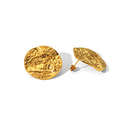 Настоящее золото 18K Винтажные серьги-гвоздики из нержавеющей стали во французском стиле, текстурированный плоский круглый, реальный 18 k позолоченный, 28.6 мм