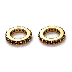 Chocolate Brass Micro Pave Cubic Zirconia European Beads, Long-Lasting Plated, Real 18K Gold Plated, Large Hole Beads, Ring, Chocolate, 10x1.8mm, Hole: 6mm