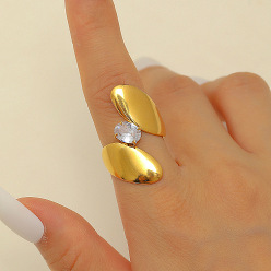 Teardrop 304 Кольца-манжеты из нержавеющей стали с кубическим цирконием для женщин, реальный 18 k позолоченный, слеза, внутренний диаметр: 16 мм