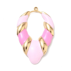 Pearl Pink 304 Stainless Steel Enamel Pendants, Leaf Charms, Golden, Pearl Pink, 41.5x26x3.5mm, Hole: 1.6mm