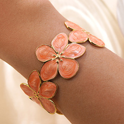 Золотой 304 эмалированные браслеты-манжеты из нержавеющей стали для женщин, цветок, светлый померанцевый, золотые, внутренний диаметр: 2 дюйм (5.1 см)