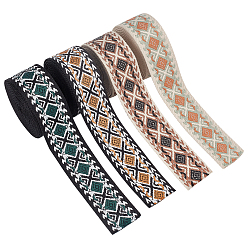 (52) Непрозрачная лаванда 8 ярды 4 стили плоская вышивка цветы и ромбы полиэстеровые ленты, жаккардовая лента, тирольская лента, аксессуары для одежды, разноцветные, 1-3/8 дюйм (36 мм), 2 ярды / стиль