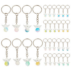 (52) Непрозрачная лаванда 32шт 8 цвета сплав и искусственный жемчуг акриловый брелок, с железными кольцами, ангел, разноцветные, 78 мм, 4 шт / цвет