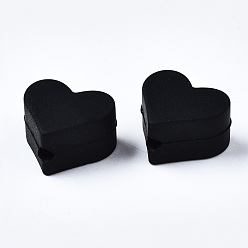Black Food Grade Eco-Friendly Silicone Beads, Chewing Beads For Teethers, DIY Nursing Necklaces Making, Heart, Black, 13x14x8mm, Hole: 2mm