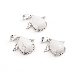 Говлит Природные подвески Говлит, с латунными кабошонами, слеза, с крылом, 23~23.5x25x8~9 мм, отверстие : 8x5 мм