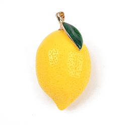 Lemon Fruit Theme Resin Big Pendants, with Golden Alloy Loops, Lemon Charm, 63.5x34.5x34.5mm, Hole: 4mm