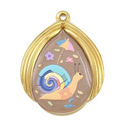 Темный Хаки Печатные 304 подвески из нержавеющей стали, слезинка с улиткой, вакуумное покрытие pvd, реальный 18 k позолоченный, Темный хаки, 32x24.5x3 мм, отверстие : 1.6 мм