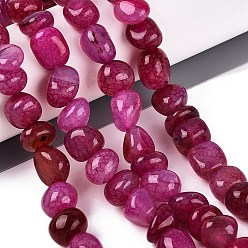 Camellia Natural Agate Beads Strands, Nuggets, Dyed & Heated, Tumbled Stone, Camellia, 5~14x6~15x6~15mm, Hole: 0.7~1mm, about 34~41pcs/strand, 13.98~15.35 inch(35.5~39cm)