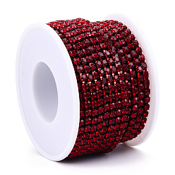 Siam Electrophoresis Iron Rhinestone Strass Chains, Rhinestone Cup Chains, with Spool, Siam, SS6.5, 2~2.1mm, about 10yards/roll