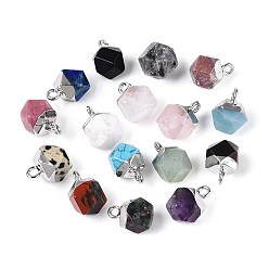 Смешанные камни Подвески-шармы из смеси натуральных и синтетических камней с огранкой «звезда», с платиновой и латунной фурнитурой, смешанные окрашенные и неокрашенные, 12~13x10~11x10~11 мм, отверстие : 1.8 мм