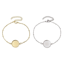 Золотой & Цвет Нержавеющей Стали 2шт. 2 цвета 304 браслеты из нержавеющей стали с круглыми кабошонами, изготовление браслетов-спутниковых цепей, золотые и нержавеющая сталь цвет, 18.9x0.2 см, лоток : 16 мм, 1 шт / цвет