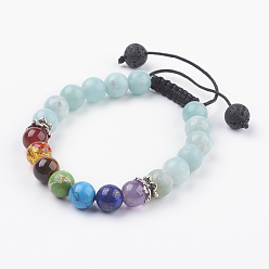 Амазонит Чакра ювелирные изделия, регулируемые браслеты из драгоценных камней и смолы, с нейлоновой нитью и результатами сплава, натуральный цветок амазонит, 2-1/8 дюйм (54 мм)