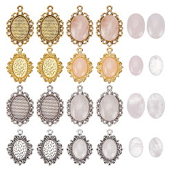 Mixed Color DIY Pendant Making Kit, Including Oval Alloy Pendant Cabochons Settings, Natural Rose Quartz Cabochons, Mixed Color, 32pcs/box