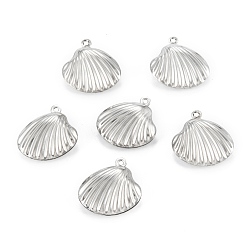 Stainless Steel Color Non-Tarnish 316 Surgical Stainless Steel Pendants, Shell, Stainless Steel Color, 19x19x7mm, Hole: 1.2mm