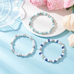 (52) Непрозрачная лаванда 3 шт. 3 цвета эластичные браслеты из фарфора и сплава ручной работы для женщин, круглые, разноцветные, внутренний диаметр: 2-1/4 дюйм (5.7 см), 1 шт / цвет