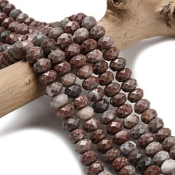 Яшма с Красной Линией Натуральный красный линия яшмы бисер нитей, граненые, рондель, 8x5.5 мм, отверстие : 1.2 мм, около 69 шт / нитка, 15.16'' (38.5 см)