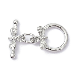 Platinum Rack Plating Brass Toggle Clasps, Long-Lasting Plated, Ring with Dragonfly, Cadmium Free & Lead Free, Platinum, Ring: 16x12x3mm, Hole: 1.4mm, Bar: 17x7.5x3mm