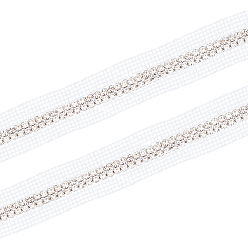 White Polyester Ribbon, with Rhinestone, for Ornament Accessories, White, 1-3/8 inch(35mm)