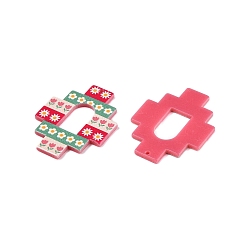 Темный Морско-зеленый Акриловые подвески с цветочным принтом, крестик, темно-зеленый, 39.5x30.5x2 мм, отверстие : 1.6 мм