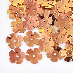 Шоколадный Аксессуары для орнаментов, пластиковые пайетки / блестки из пвх, цветок, цвет шоколада, 9~9.5x9~9.5x1 мм, Отверстие : 1 мм , около 20000 шт / 500 г
