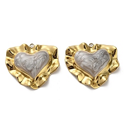 Гейнсборо 304 подвески из нержавеющей стали, сердце, с эмалью, реальный 18 k позолоченный, ионное покрытие (ip), светло-серые, 35.5x40x7 мм, отверстие : 3 мм