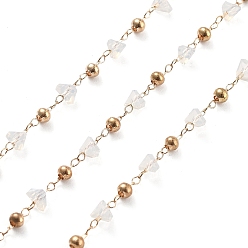 Белый Цепочки из латунных и стеклянных бусин ручной работы, для ожерелья браслеты решений, долговечный, пайки, с катушкой, белые, 4.5x4.5x3 мм, около 16.40 футов (5 м) / рулон