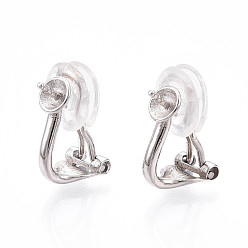 Платина 925 серебристые зажимные серьги, серьги-гвоздики для полусверленных бусин, платина, 15.4x10x6.4 мм, штифты : 0.9 мм