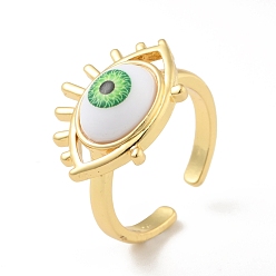 Lawn Green Acrylic Horse Eye Open Cuff Ring, Real 18K Gold Plated Brass Jewelry for Women, Cadmium Free & Lead Free, Lawn Green, US Size 7(17.3mm)