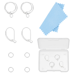 Серебро 2пары 2стили 925 фурнитура для сережек с застежкой-рычагом из стерлингового серебра, остроумие, с 4шт. открытыми соединительными кольцами и 1шт. открытыми соединительными кольцами, серебряные, 14x12x1.5 мм, отверстие : 1.5 мм, штифты : 0.7 мм