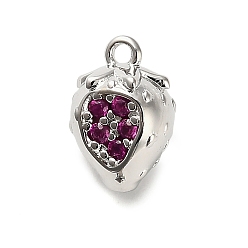 Клубника Латунные микро проложить кубического циркония подвески, фруктовые прелести, стойки покрытие, долговечный, без свинца и без кадмия, клубника, 11.5x8x7 мм, отверстие : 1.2 мм