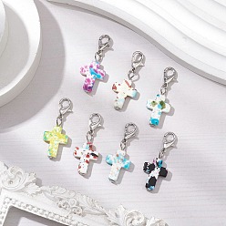 Платина Подвески в форме креста из синтетической бирюзы, Застежки-когти из сплава омара, подвески для украшений сумок, платина, 32 мм, 7 шт / комплект