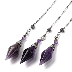 Аметист Биолокационные маятники с ограненными заостренными концами из натурального розового кварца в форме ромба, с фурнитурой из сплава античного серебра, без кадмия и без свинца, 235 мм